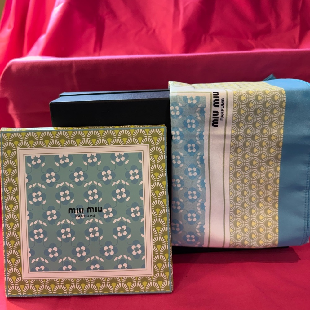 Miu Miu Floral Blue and Cream Scarf